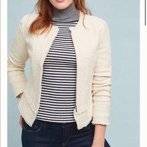 ANTHROPOLOGIE ett:twa Cream Tweed Fringe Jacket